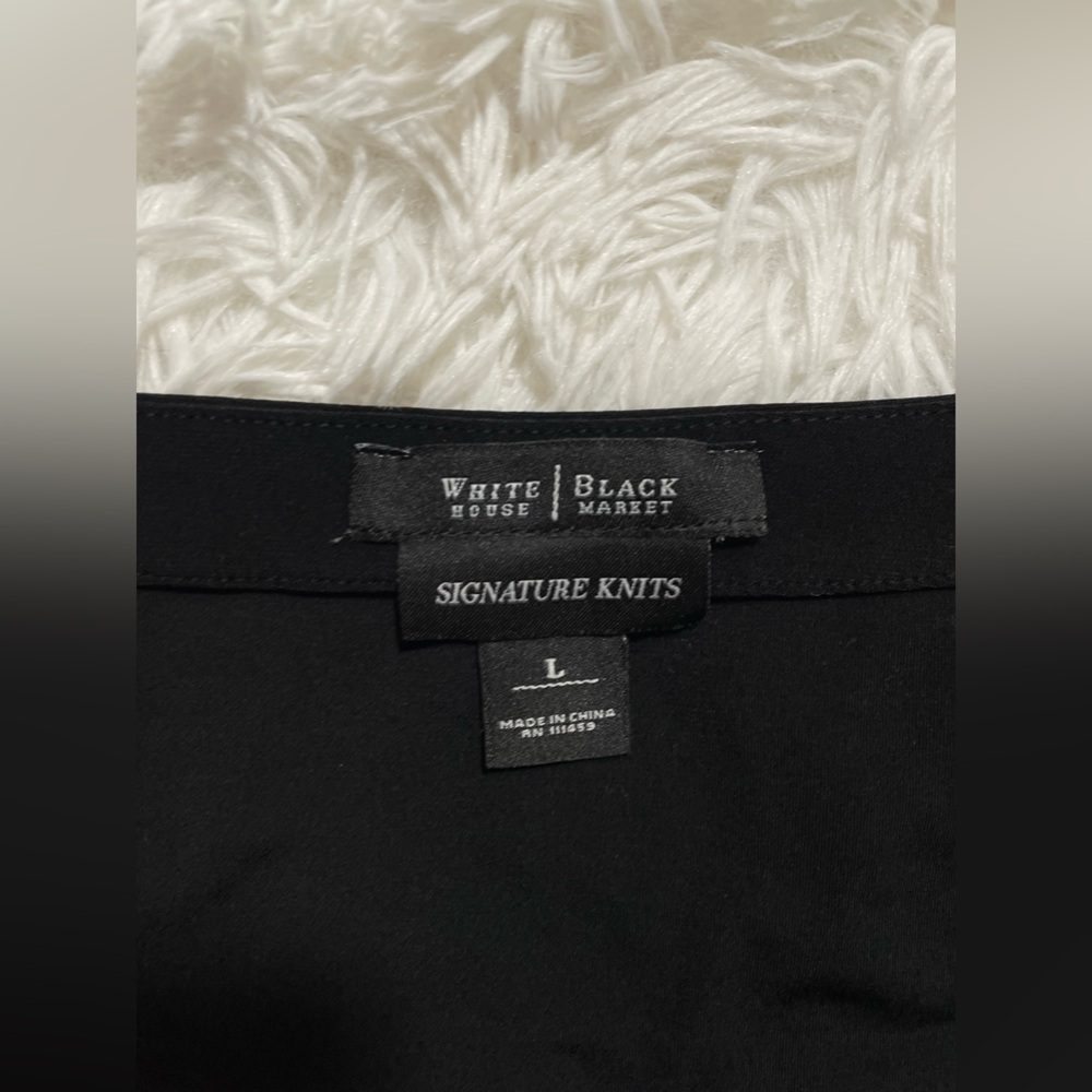 White House Black Market Signature Knit 3/4 Sleeve Black Blouse Tunic Babydoll L - Picture 4 of 9